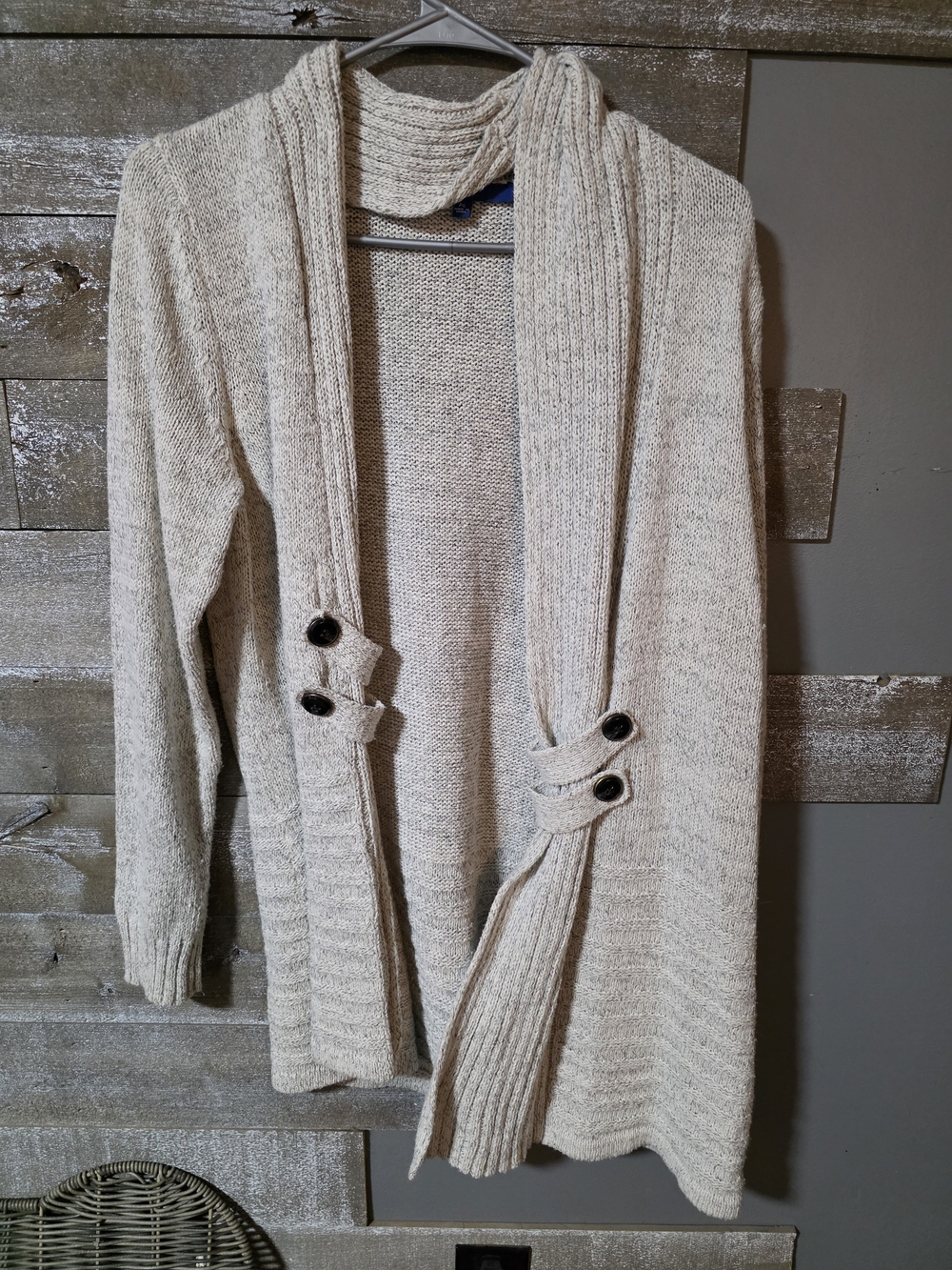 Apt. 9 Cream Open-Front Knit Cardigan with Button Strap Accents